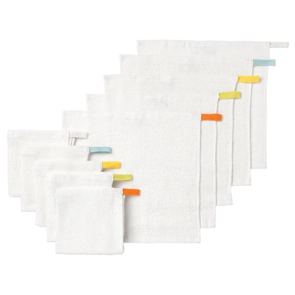 IKEA 10 Pack Washcloths KRAMA White Terry Cloth Small Bath Towels NEW 12”x12”
